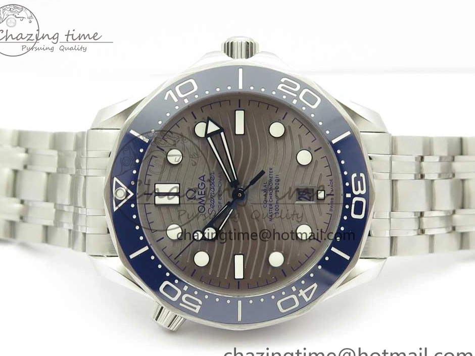 1222 Effortless 2018 Seamaster Diver 300M OMF Best Edition Blue Ceramic Gray Dial on SS Bracelet A8800 (Black Balance Wheel) 7958